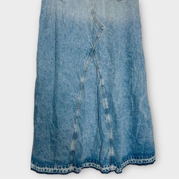 Zara Jean Denim Maxi Skirt Y2K High Waist Distressed Raw Hem Front Slit Skirt - Picture 5 of 11
